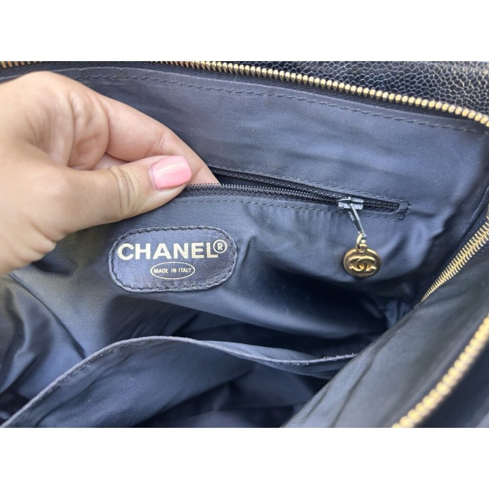 Authentic Chanel black caviar leather embroidered mini tote - Picture 15 of 16